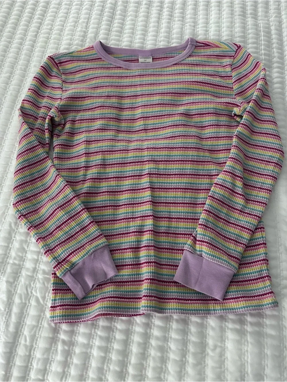 Gymboree Rainbow Striped Thermal Pajama Set with Lavender Trim. Size 12